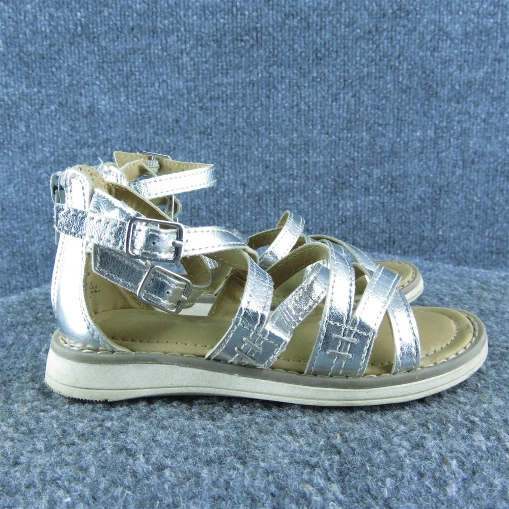 Hanna Andersson Girls Strappy Size T‎ 8 Medium Shoes Silver Synthetic Zip